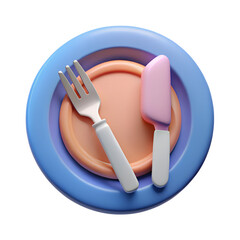 plate knife and fork icon cutlery symbol 3d