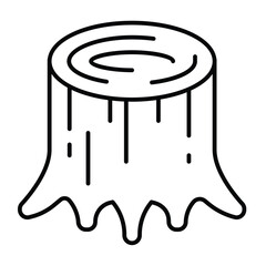 Stump of tree thin line icon, climate change concept. Vector graphics. Forest tree stump, wood cutting sign on white background, style mobile or design.
