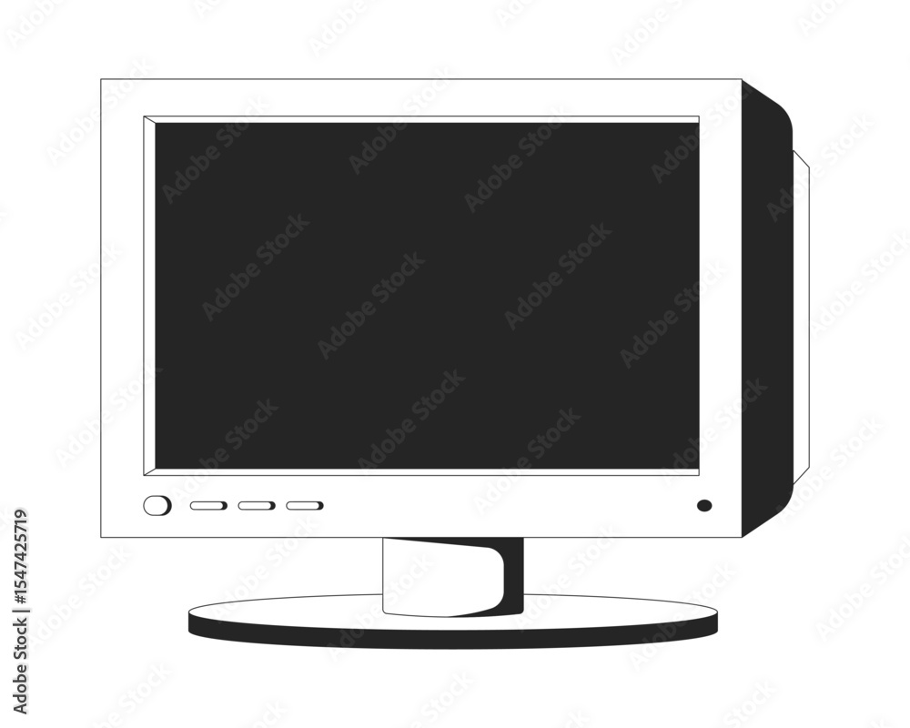 Poster retro crt monitor front view 2d line object. desktop display outdated. y2k hardware. tech nostalgia.