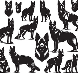 German Shepherd Dog Silhouette Vector | Black and White Illustration