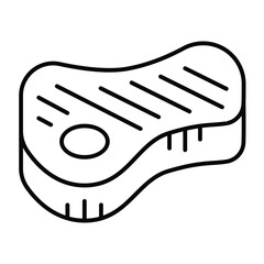 Beef of meat thin line icon, culinary cooking concept. Vector graphics. Fried beef steak, meat slice with bone sign on white background, style mobile or design.