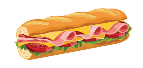 Delicious Ham and Cheese Sub Sandwich on a Baguette