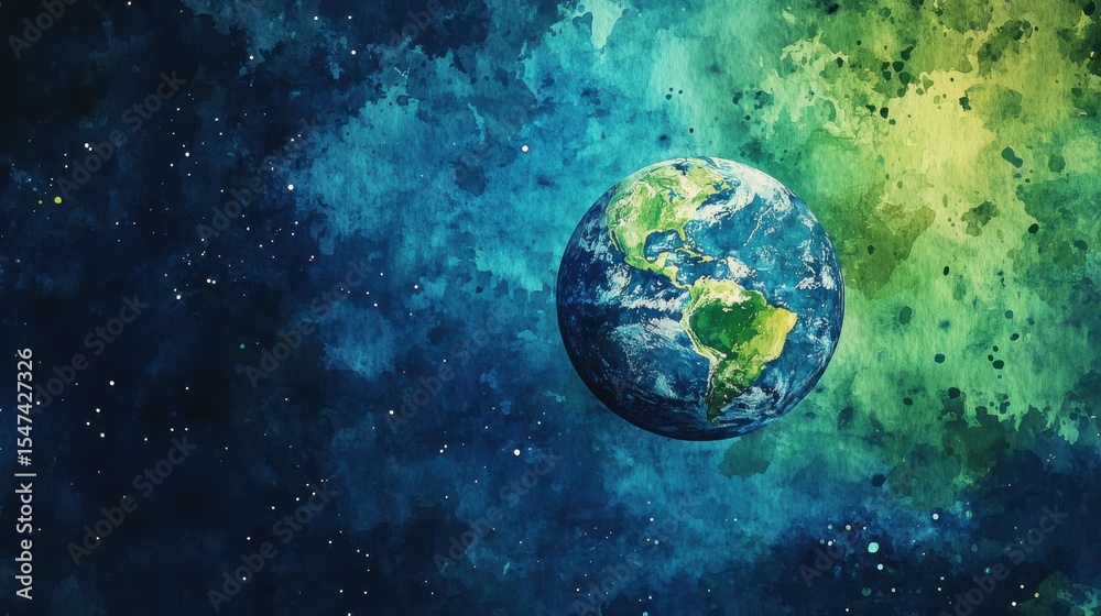 Poster artistic rendering of earth in outer space at night