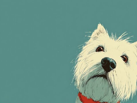 Charming Terrier Illustrations, a flat design vector art rendition of a Westie in a whimsical, stylized pose Adorable Westie Art Charming Terrier Illustrations