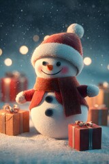 Christmas Snowman with Gift Box