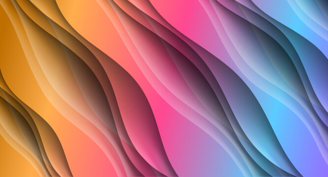 Colorful abstract wave background with smooth gradient blend and 3D layered effects. Ideal for modern digital content, web design, app UI and creative branding, home design.