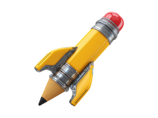 Rocket pencil 3d illustration isolated on transparent or white background, png