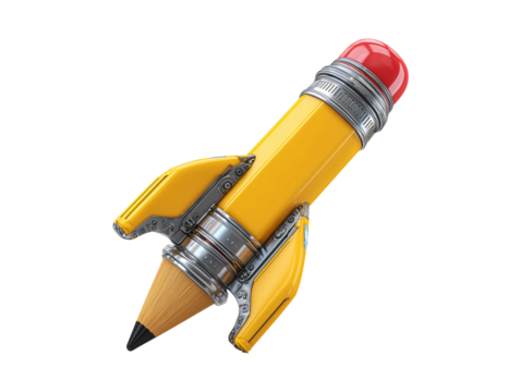 Rocket pencil 3d illustration isolated on transparent or white background, png