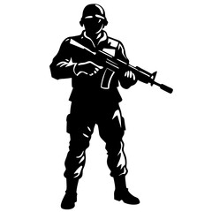 Soldier standing with rifle isolated on white background