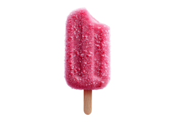 Refreshing bitten pink popsicle isolated on transparent background close up view