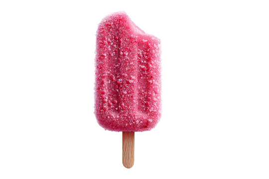 Refreshing bitten pink popsicle isolated on transparent background close up view