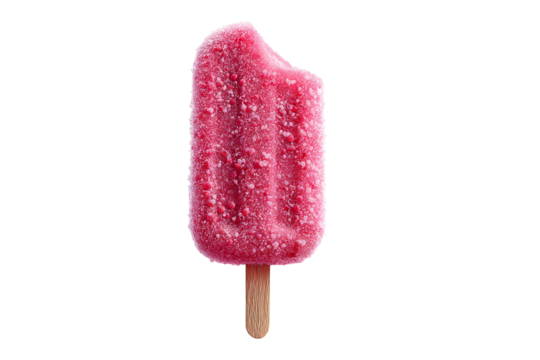 Refreshing bitten pink popsicle isolated on transparent background close up view - Powered by Adobe