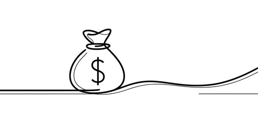 Single Line Drawing of Money Bag with Dollar Sign