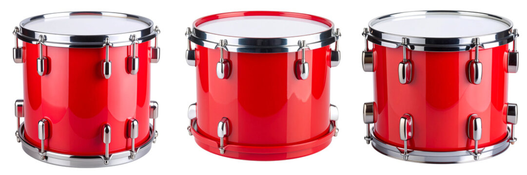  Bright red plastic toy drum with white drumhead, isolated on transparent background PNG