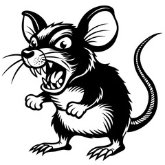 Angry cartoon rat isolated on white background in black and white