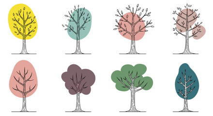 Stylized Geometric Tree Illustrations Collection Isolated On White Background