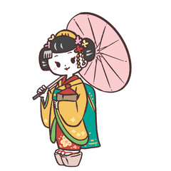 和傘を持つ舞妓のイラスト