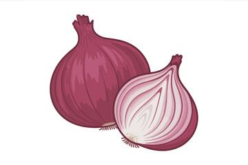 Whole Red Onion and Half Cut Onion Illustration