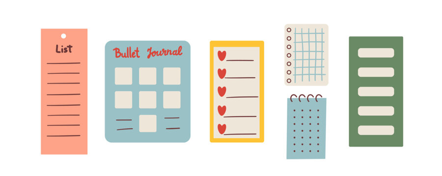 Various Paper notes on stickers. Information board with blank Paper sticky notes for reminders, to do list, planner, schedule. Hand drawn Vector hand drawn illustration. Cartoon style isolated .