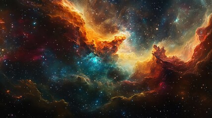 Obraz premium Space depicted in surreal style with dreamlike elements, abstract cosmic shapes, and imaginative scenes.