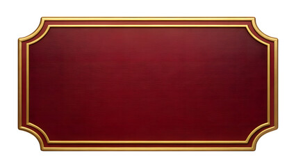 Red plaque with gold frame isolated on transparent background