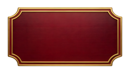 Red plaque with gold frame isolated on transparent background