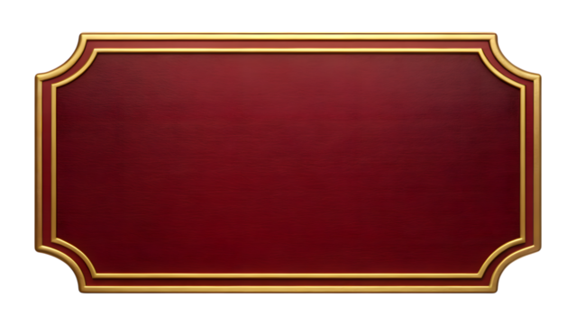 Red plaque with gold frame isolated on transparent background - Powered by Adobe
