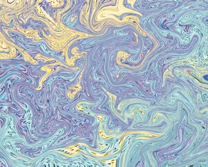 Abstract marble pattern with a blend of pastel colors including light blue, purple, yellow, and hints of black. The swirling design creates a dynamic and soothing visual effect.