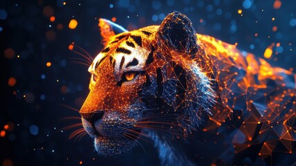 Stylized 3D tiger, sharp angular lines, modern design.
