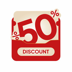 Modern red voucher design discount label on beige coupon card. Perfect for online shopping ads, seasonal deals, flash sale marketing, and retail promo visuals.
