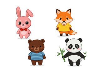 Obraz premium Adorable Forest Friends: A charming group of cartoon animals, each exuding warmth and personality, stands ready to delight and inspire. Perfect for children’s illustrations.