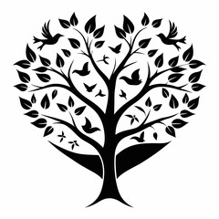 Obraz premium Silhouette of tree with birds flying around