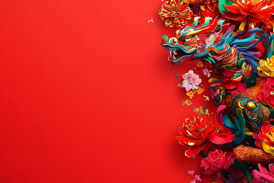 Colorful Parade - Celebration with Floats and Performers red background
