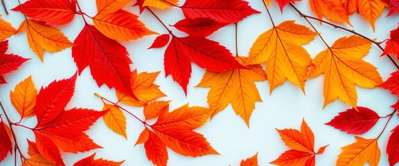 Fototapeta premium Vibrant autumn leaves in red, orange, yellow, and brown, isolated on white, isolated, decoration