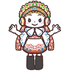 チェコの民族衣装を着る子供のイラスト