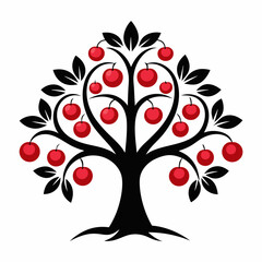 Obraz premium Apple tree with red fruits and black leaves isolated on white background