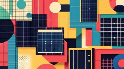 Colorful geometric solar panels indoors during daytime