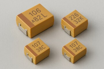 Close-Up View of Tantalum Capacitors Mounted on PCB Circuit