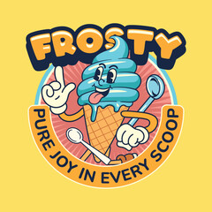 Cute Ice Cream Cartoon Characters in Retro 70s Illustration