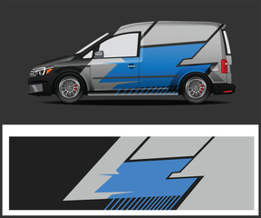 Sleek Cargo Van with Modern Blue and Gray Racing Graphic Wrap