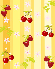 Seamless set berries fruit vector illustration for printable or wrapping. Cute hand drawn seamless pastel color background