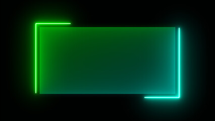 Abstract glowing blue and green color neon rectangle border frame looping background. Neon effect rectangle frame Loop background 4K