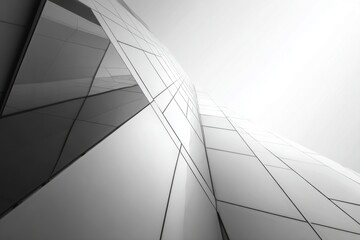 Abstract architectural concept, a steel and glass building exterior with sharp edges, a gradient background.