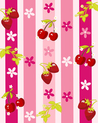 Seamless set berries fruit vector illustration for printable or wrapping. Cute hand drawn seamless pastel color background