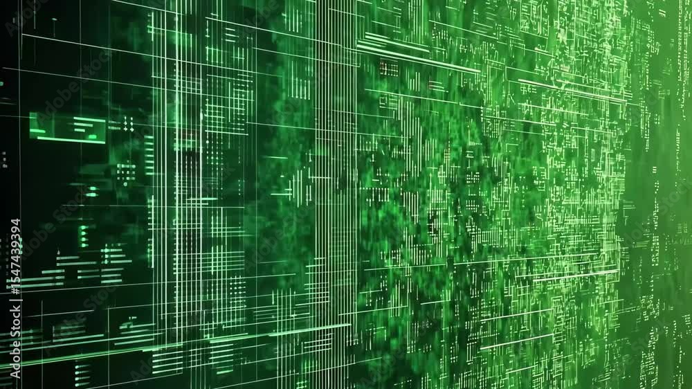 Poster Digital seamless green hex code background with abstract matrix design elements for modern applications, Green hex-code digital background Seamless 3D render