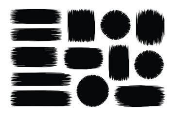 Grunge Black Shapes Brush Strokes, Circles, and Squares Isolated on White Background Illustration