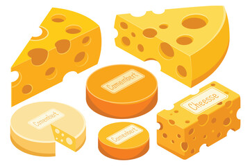 Assorted Delicious Cheese Varieties Isometric Illustration