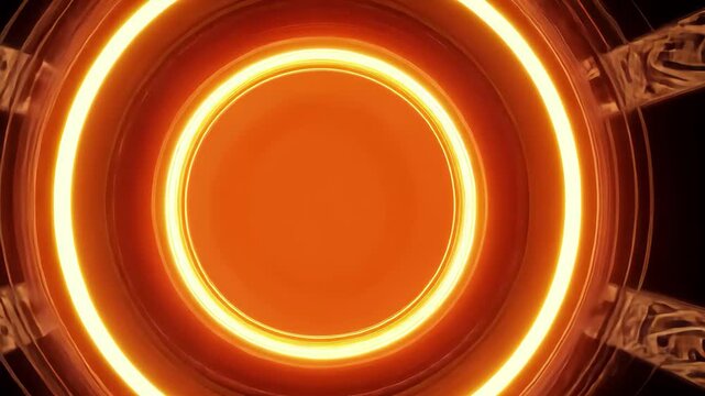 Futuristic orange title plate with glowing circular design and abstract technology elements, orange futuristic title plate able background