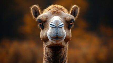 Obraz premium Close-up of a camel's face, intense gaze