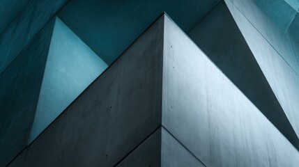 Fototapeta premium Abstract architecture, close-up of a building's exterior wall, sharp edges, geometric shapes, high-contrast lighting, cool tones, sharp shadows, architectural photography, modern cityscape background.